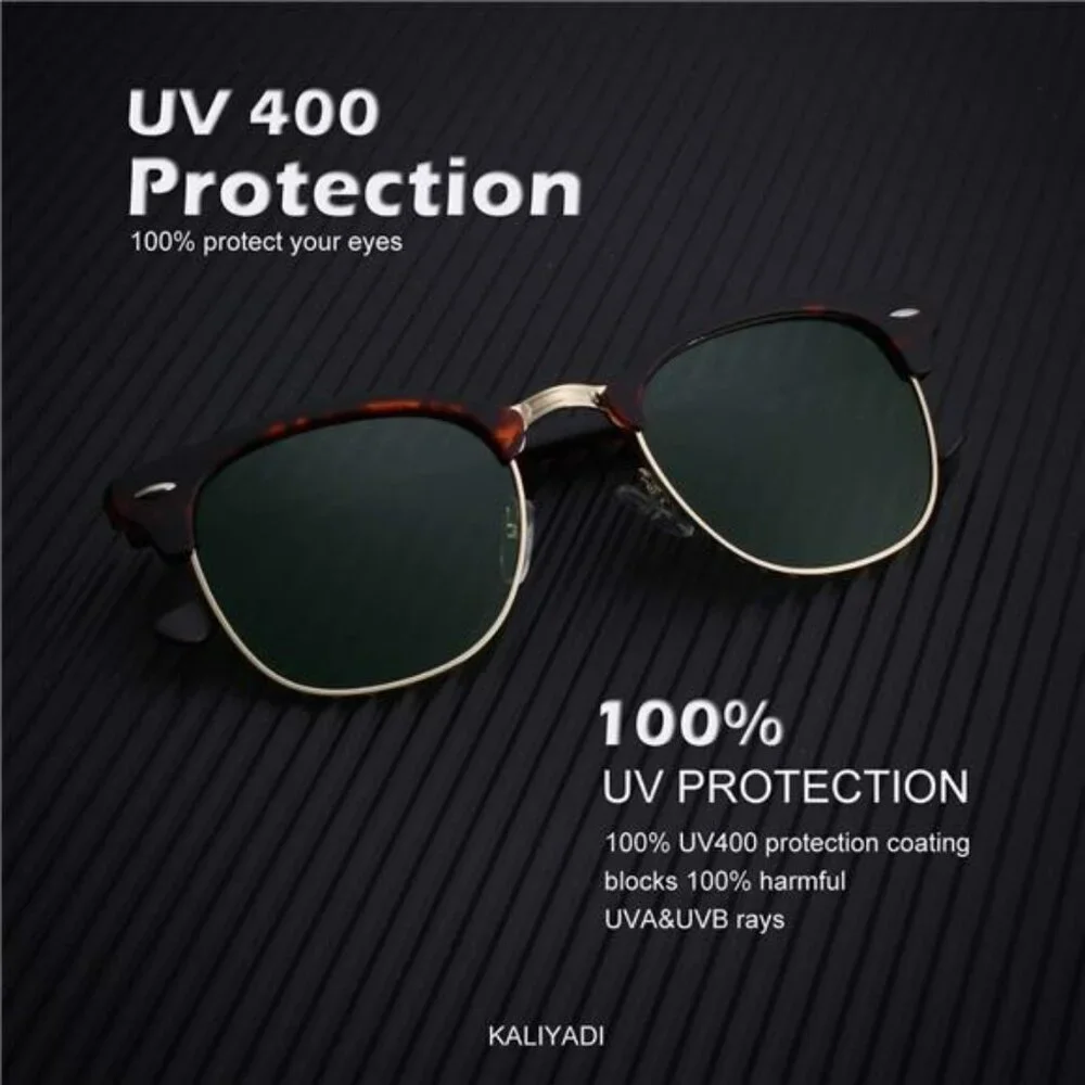 Polarized Sunglasses Men Women UV Protection Retro Driving Semi Rimless Shades